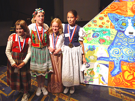 Young Artists in front of Art for Peace Pyramid