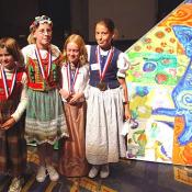 Young Artists in front of Art for Peace Pyramid
