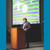 George Rodrigue talks about the Art for Peace Pyramid at the Awards Ceremony, September 12, 2003