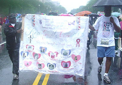 A banner in memory to those lost to breast cancer