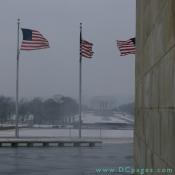 A West view of the Lincoln Memorial from the base of the Washington Monument.