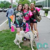 Three women from California and their dog.