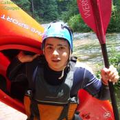 Eric gets off the river after a full day of rapids and waves.