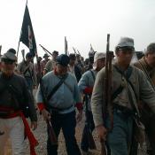 The First Battle of Bull Run:  Beauregards troops.  Southern soldiers advancing to the Stone House.   