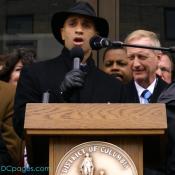 Mayor Fenty begin the protest march of thousands from the John Wilson building to Capitol Hill. "But I ask you... with more than 200 years of no vote in Congress, are we truly free?"