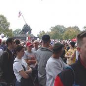 The marathon both begins and ends at the Marine Corps Iwo Jima Monument. 