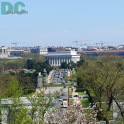 Spring flower view of the Lincoln Memorial from Arlington National Cemetary.