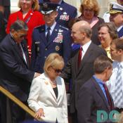 Officials greet Norman Mineta, the former Secretary of Transportation