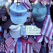 Baseball hats with patriotic messages.