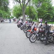 A group a cyclists getting ready to leave.