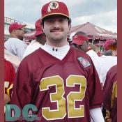 Ali Alugaily, 27, of Vienna, Virginia sports retro Ricky Ervins jersey.  Alugaily said he wanted to wear "something unusual." The Redskins wore these jerseys during the NFL's 75th annivarsary season.