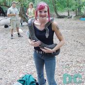 Sasha the Constrictor and her handler pose for the camera. 