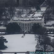 View of the South Portico of the White House Building taken from observation floor of the Washington Monument.