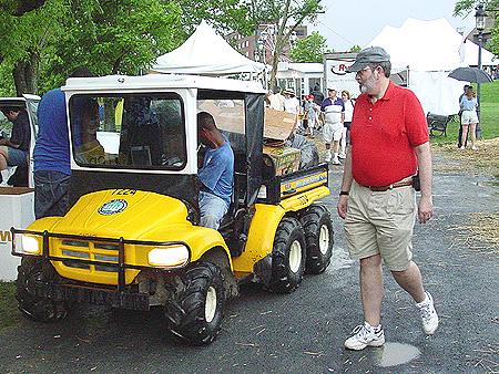 Specially designed golf carts were used for deliveries and pickups of different goods.