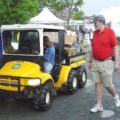Specially designed golf carts were used for deliveries and pickups of different goods.