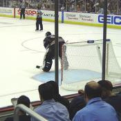 Besides one goal, Olie the Goalie stopped every shot the Islanders threw at him.
