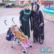 Three kids are dressed up for the Six Flags Fright Fest.