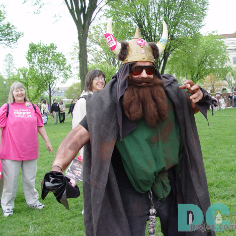 A dressed up Viking shows his support for abortion rights.