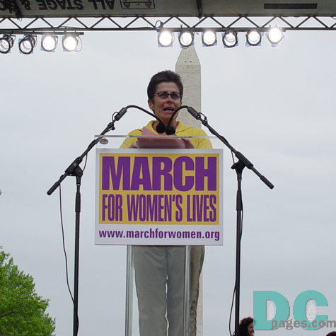 A March for Womens Lives speaker encourages the crowd.