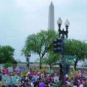Hundreds of activists walk down Constitution Avenue in the March for Womens Lives.