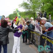 A heated argument between Pro-Choice marcher and Pro-Life advocate.