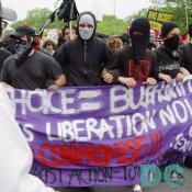 A group of Anti-Racist Action marchers.