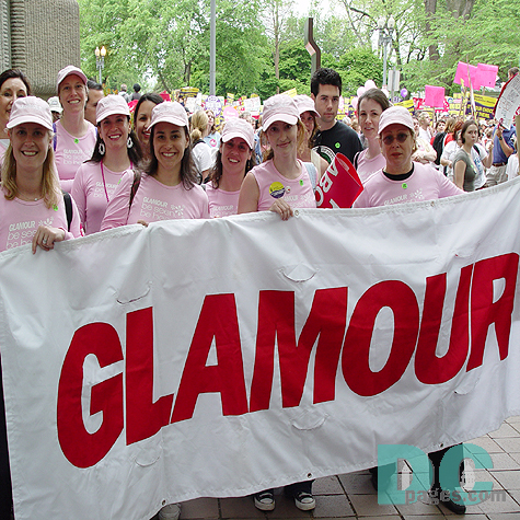 The women from Glamour Magazine march down Constitution Avenue.