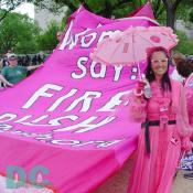 Pink was the THE color at the March for Womens Live. These activists had a message - 
 WOMEN SAY: FIRE BUSH.