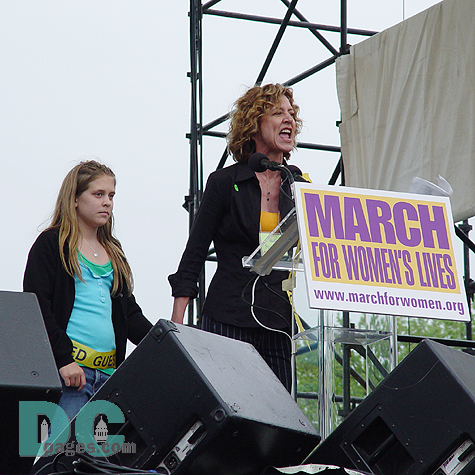 Christine Lahti and her daughter speak to the crowd.