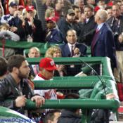Washington Nationals bench coach Pat Corrales gets ready for his introduction.