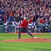 Here’s the pitch! President Bush had decent form but his toss was a little high.