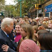 Senator Biden embraces the crowd.