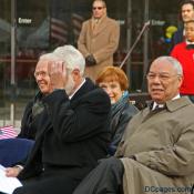 Wayne Clough, Pat Behring, and Colin Powell enjoy the ceremony