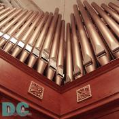 Corner view of the Goulding and Wood Pipe Organ located in the South Gallery of the National Shrine of the Immaculate Conception.