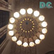 Chandelier hangs over the National Shrine congregation.