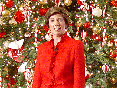 During the First Lady's speech, Laura Bush sent out holiday cheer to the American troops who are serving over seas.