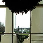 From the White House windows guests could get great views of the historical monuments around Washington, DC. Through the windows of the State Room one can easily see the Washington Monument.