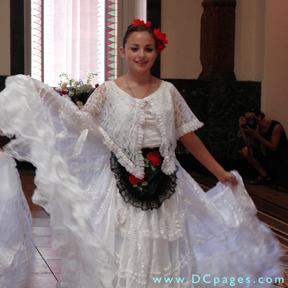Traditional ornate Jarocho-style dress from Veracruz, Mexico