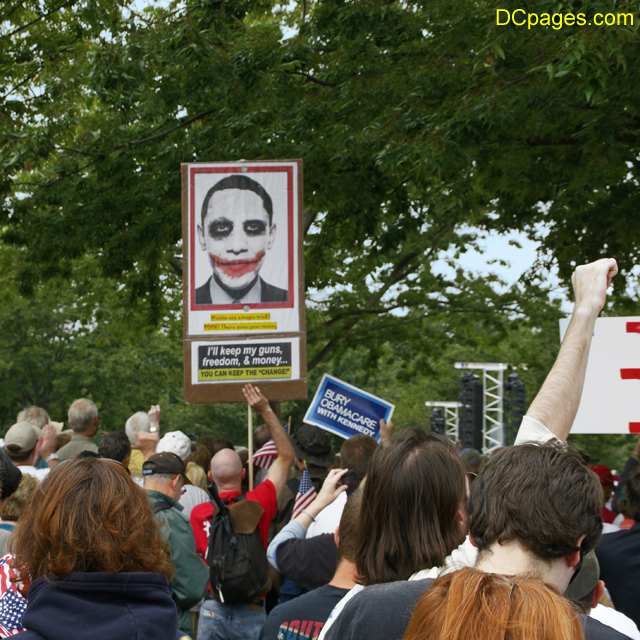 Sign portrays Obama as the "Joker" on United States Capitol Grounds, Washington, DC, 2009
