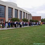 Students and other fans of Obama line up