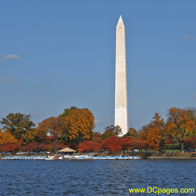 Autumn view of Washington monument from tidal basin.