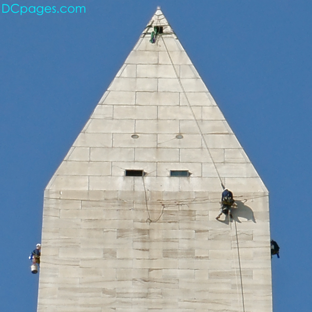 Checking the South face of the Washington Monument