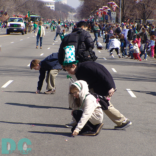 More candy is given to the children during the parade. Saint Patty's candy may soon rival Halloween treats.