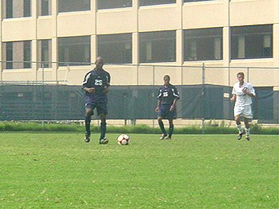 Howard University brings the ball down the field. The Bison are members of the Atlantic Soccer Conference.