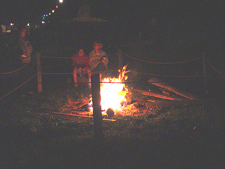 Markoff's Haunted Forest Staff provided a safe bonfire to warm those chilled by fear.  These guests are enjoying some snacks by the fire's warm glow.