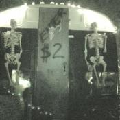 It only costs two "bones" to enter "Markoff's Haunted Bus"