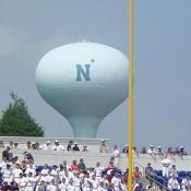 The Navy water tower stands tall behind the Navy-Marine Corp Memorial Stadium.