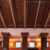 Carved and gilded ceiling beams are made of solid oak.
