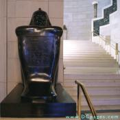 Front view of the Egyptian style statue at the foot of the Grand Staircase. The hieroglyphic inscription reads - Established to the Glory of God" and "Dedicated to the teaching of wisdom to those men working to make a strong nation."