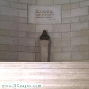A bust of Albert Pike on middle eastern section of the Grand Staircase. Above the bust is an inscription - WHAT WE HAVE DONE FOR - OURSELVES ALONE DIES WITH - VS. WHAT WE HAVE DONE FOR OTHERS AND THE WORLD REMAINS AND IS IMMORTAL - ALFRED PIKE